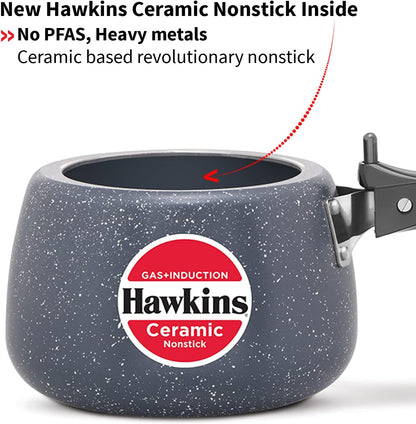 Hawkins 3 Litre Ceramic Nonstick Pressure Cooker, Induction Inner Lid Cooker, Granite Contura shaped Cooker, Best Cooker, Blue (ICC30)