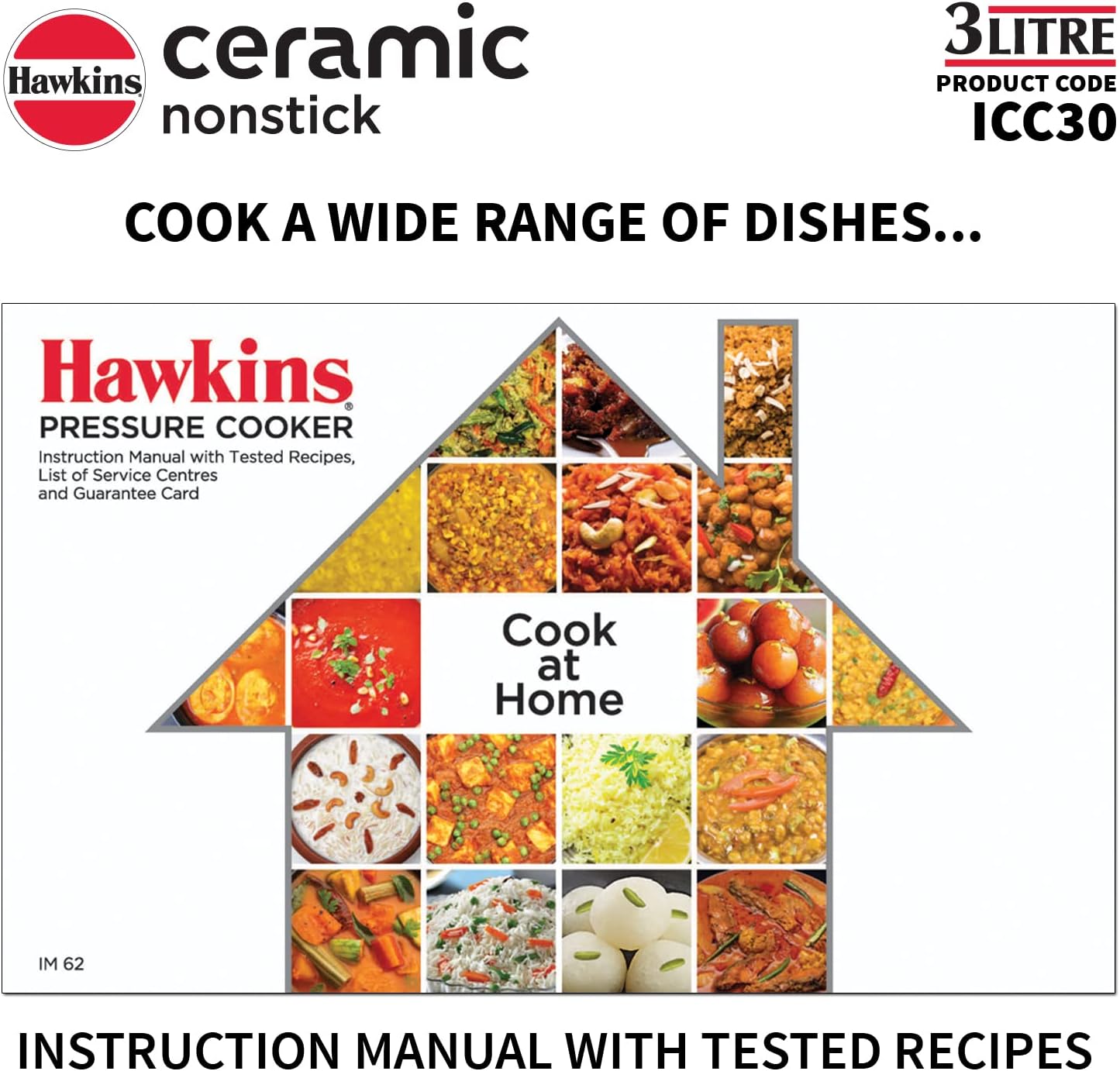 Hawkins 3 Litre Ceramic Nonstick Pressure Cooker, Induction Inner Lid Cooker, Granite Contura shaped Cooker, Best Cooker, Blue (ICC30)