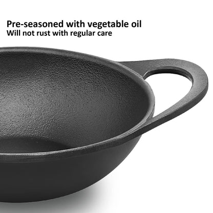 Hawkins Futura 2 Litre Cast Iron Kadhai, Naturally Nonstick Cast Iron Kadai with Glass Lid, Cast Iron Cookware for Kitchen, Black (CIK20G)
