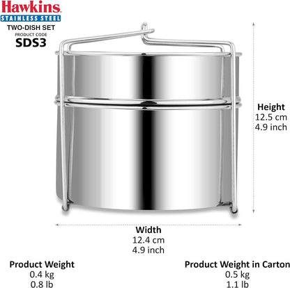 Hawkins Two-Dish Stainless Steel Set, Cooker Separator, Pressure Cooker Pots, Silver (SDS3)
