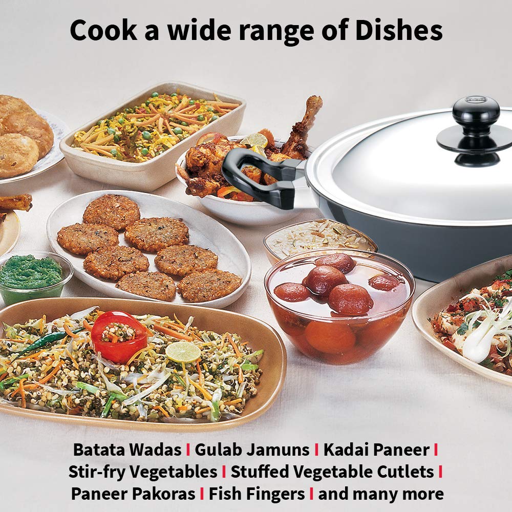 Hawkins Futura 2.5 Litre Deep Fry Pan, Non Stick Kadai with Stainless Steel Lid, Round Bottom Kadhai, Black (NK25S)