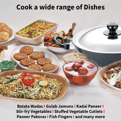 Hawkins Futura 2.5 Litre Deep Fry Pan, Non Stick Kadai with Stainless Steel Lid, Round Bottom Kadhai, Black (NK25S)