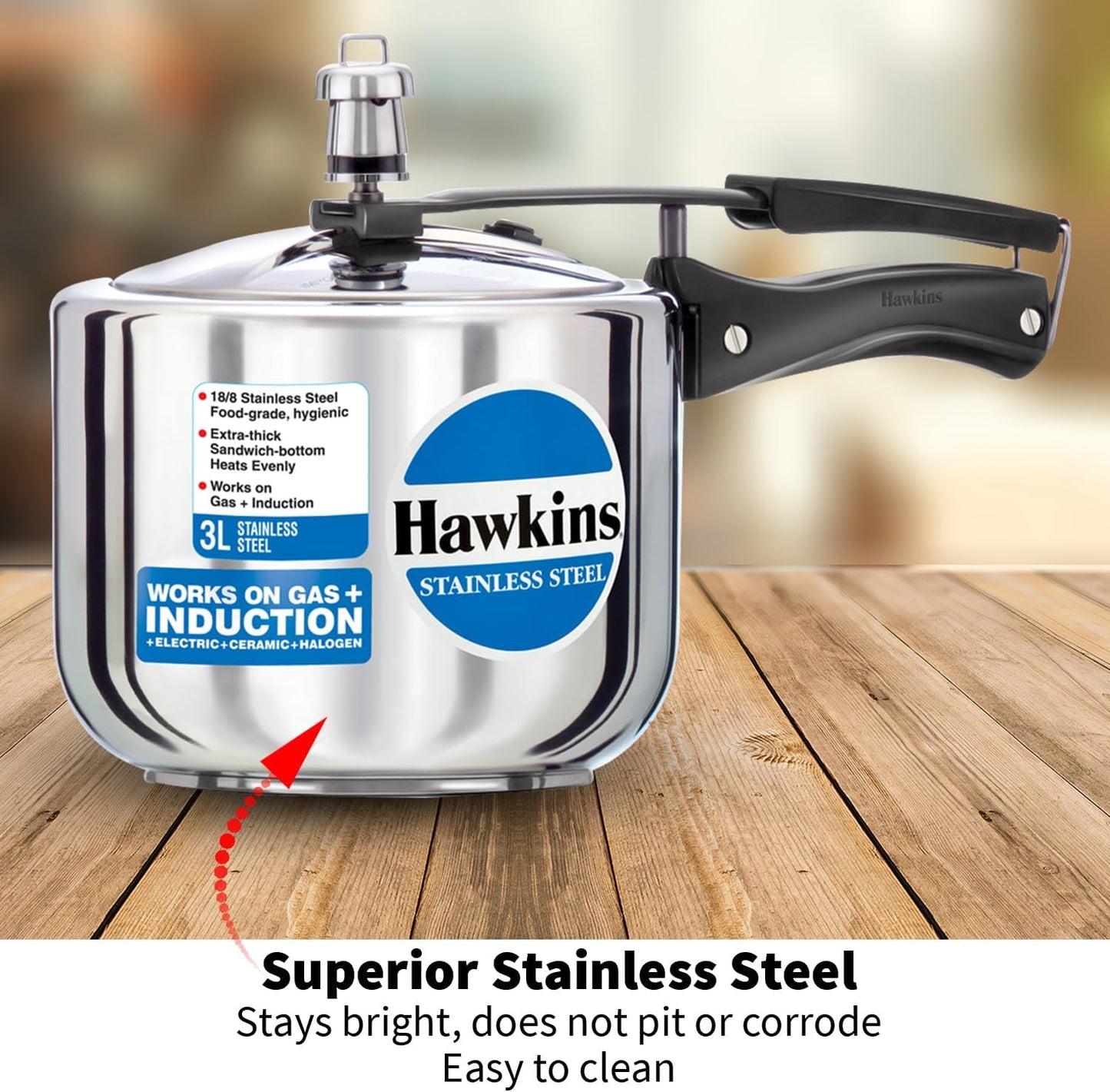 Hawkins Stainless Steel Tall Pressure Cooker, 3 Litre Capacity