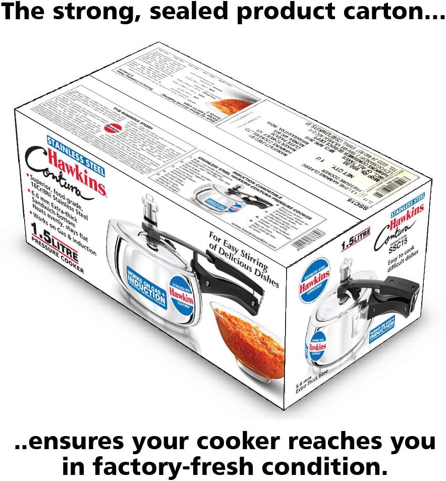 Hawkins Contura Stainless Steel Pressure Cooker, 5.0 Liter Capacity