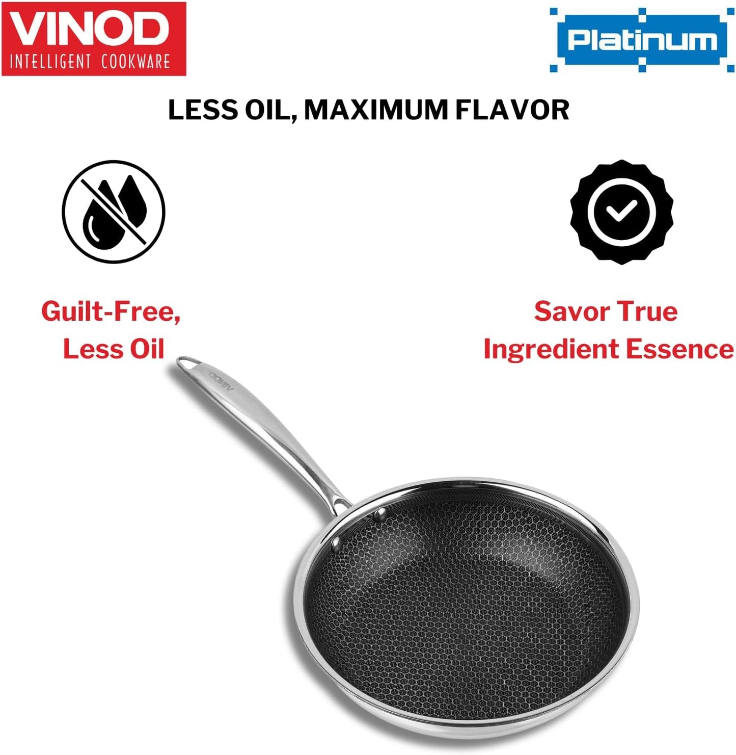Vinod Platinum Triply Stainless Steel X FRYPAN 24 cm(Induction Friendly)