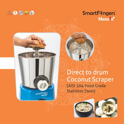 SmartFingers Masala + Table Top Masala and Batter Wet Grinder 230V 50hz, 2 Liter, Blue