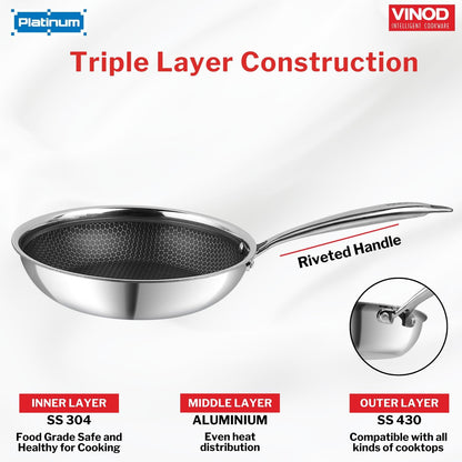Vinod Platinum Triply Stainless Steel X FRYPAN 20 cm(Induction Friendly)