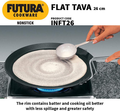 Hawkins Futura Induction Compatible Nonstick Flat Tava with Plastic Handle,26 cm / 30 cm