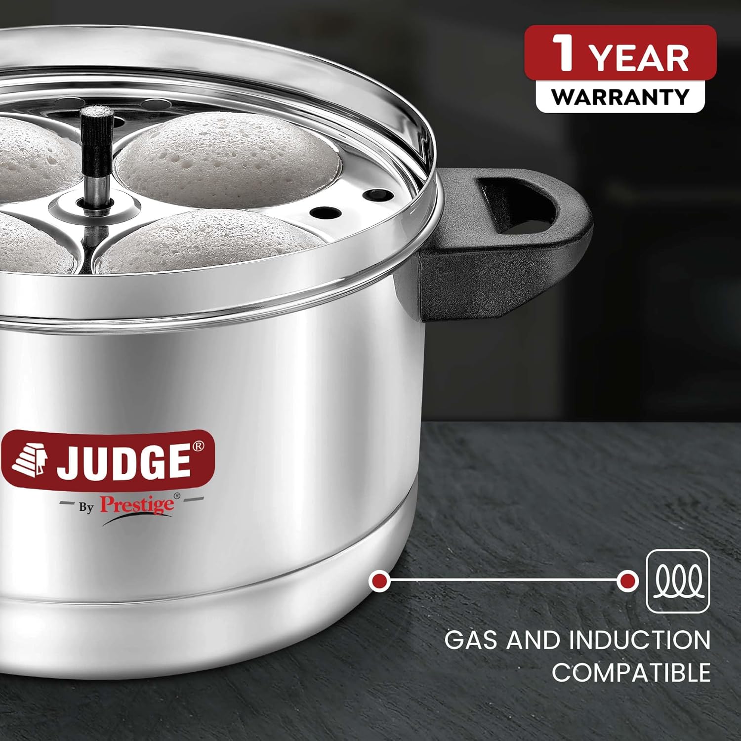 Judge by Prestige Stainless Steel Idli Cooker with 4 Plates,1 Liters