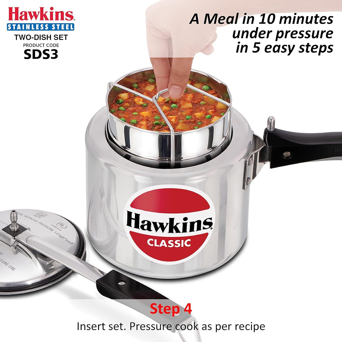 Hawkins Two-Dish Stainless Steel Set, Cooker Separator, Pressure Cooker Pots, Silver (SDS3)