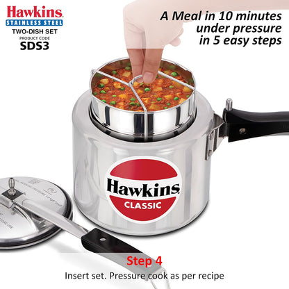 Hawkins Two-Dish Stainless Steel Set, Cooker Separator, Pressure Cooker Pots, Silver (SDS3)