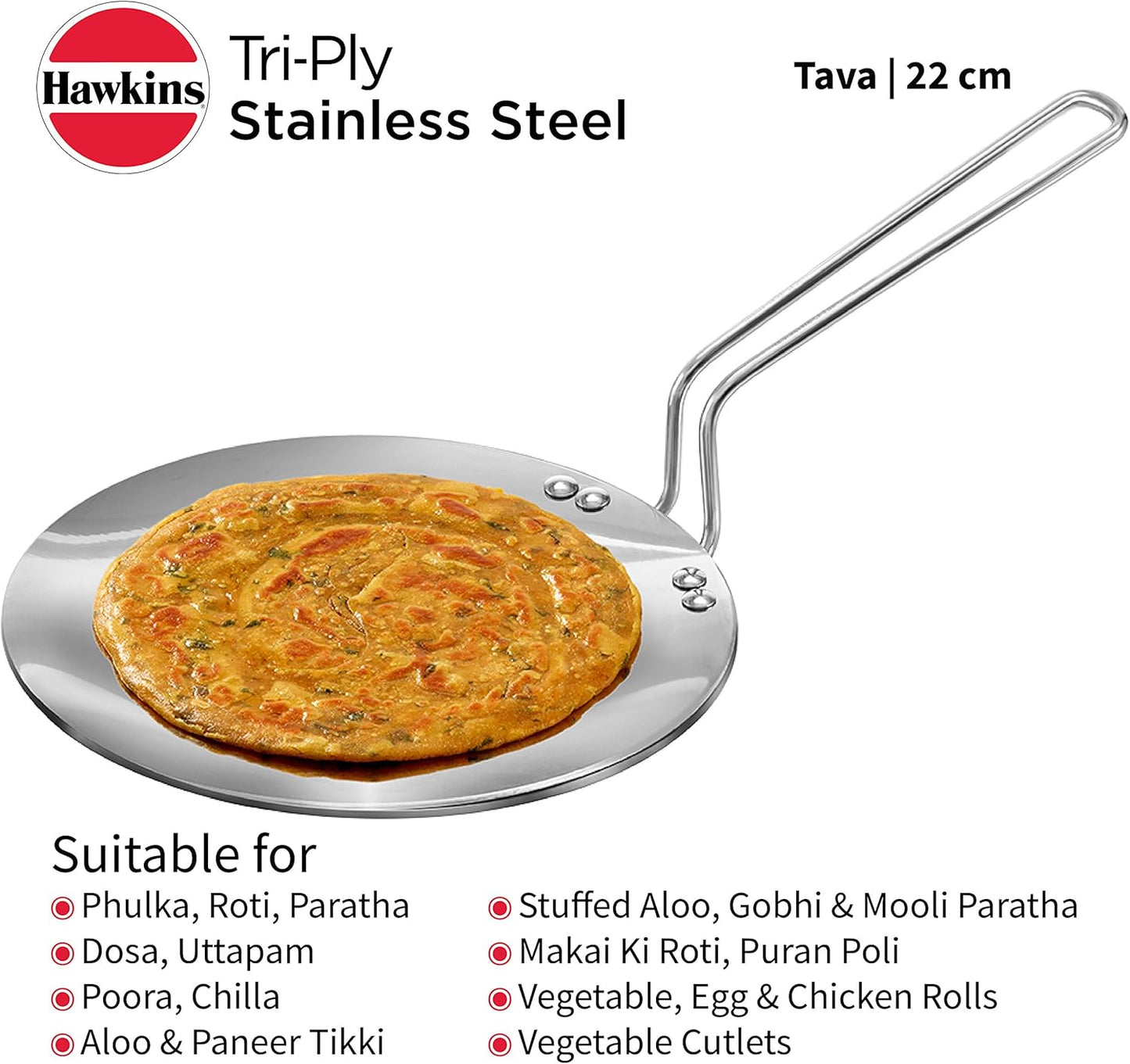 Hawkins Tri-Ply Stainless Steel Tava, 22 cm Diameter