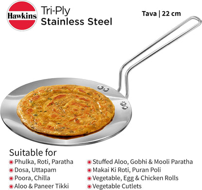Hawkins Tri-Ply Stainless Steel Tava, 22 cm Diameter