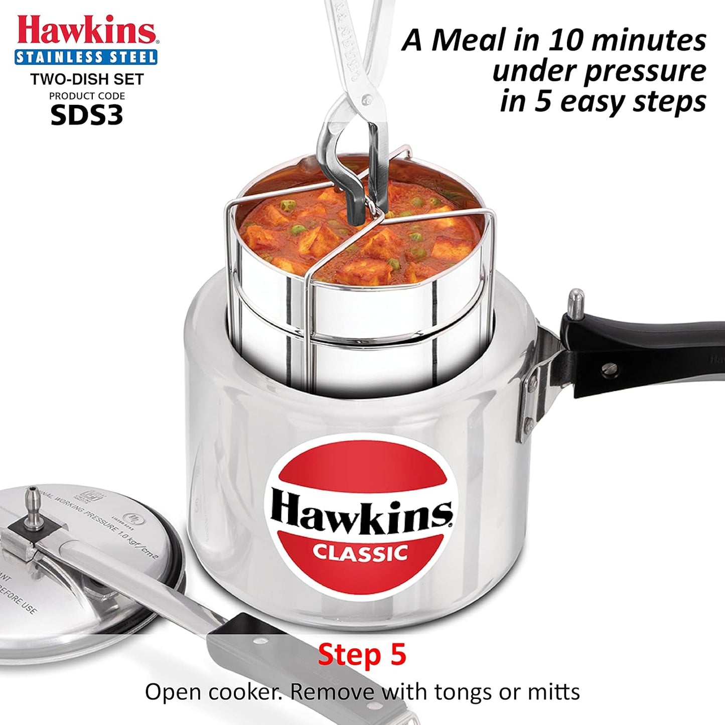 Hawkins Two-Dish Stainless Steel Set, Cooker Separator, Pressure Cooker Pots, Silver (SDS3)