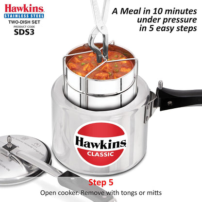 Hawkins Two-Dish Stainless Steel Set, Cooker Separator, Pressure Cooker Pots, Silver (SDS3)