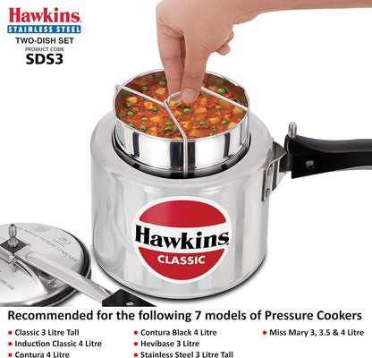 Hawkins Two-Dish Stainless Steel Set, Cooker Separator, Pressure Cooker Pots, Silver (SDS3)