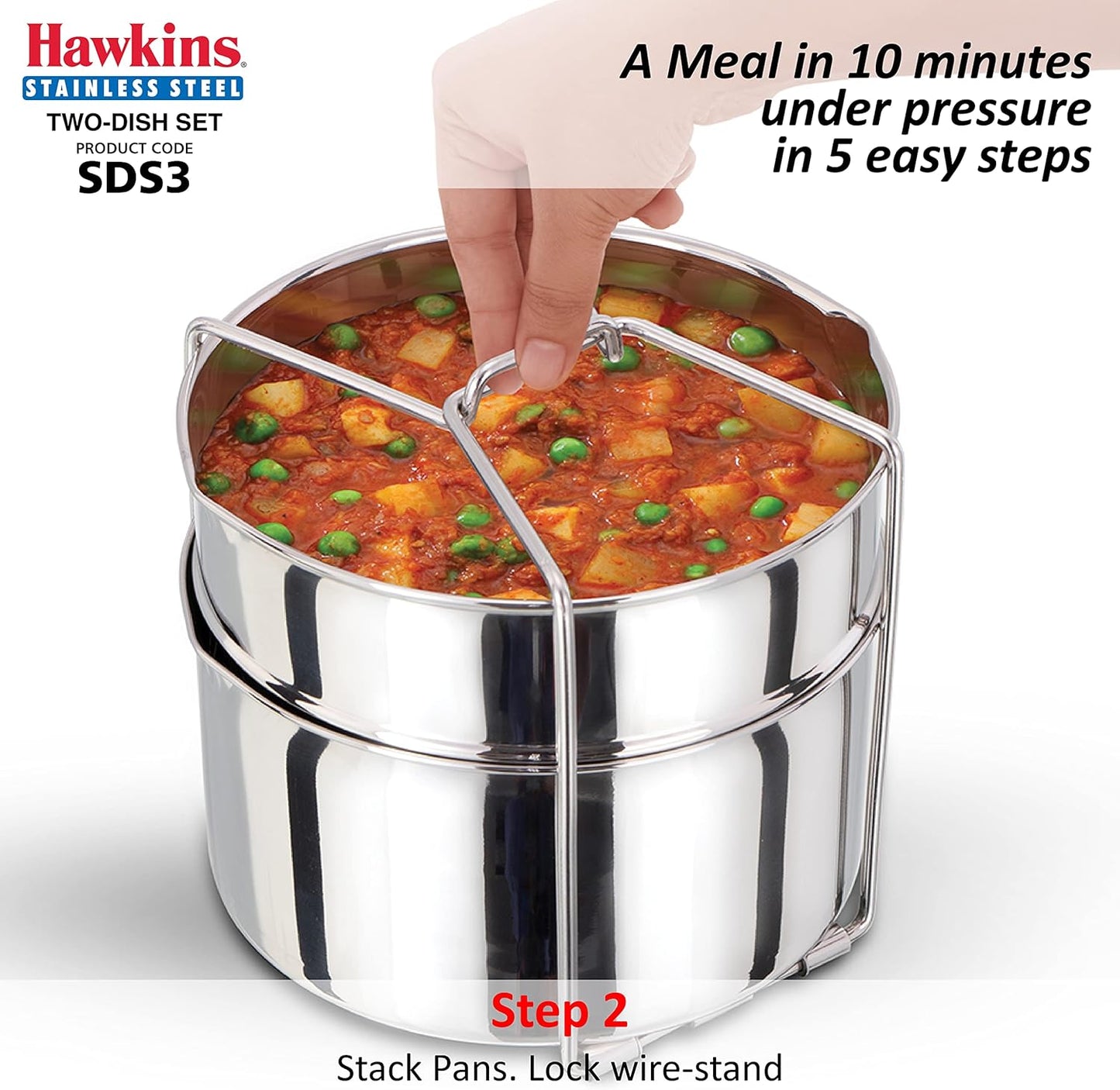 Hawkins Two-Dish Stainless Steel Set, Cooker Separator, Pressure Cooker Pots, Silver (SDS3)