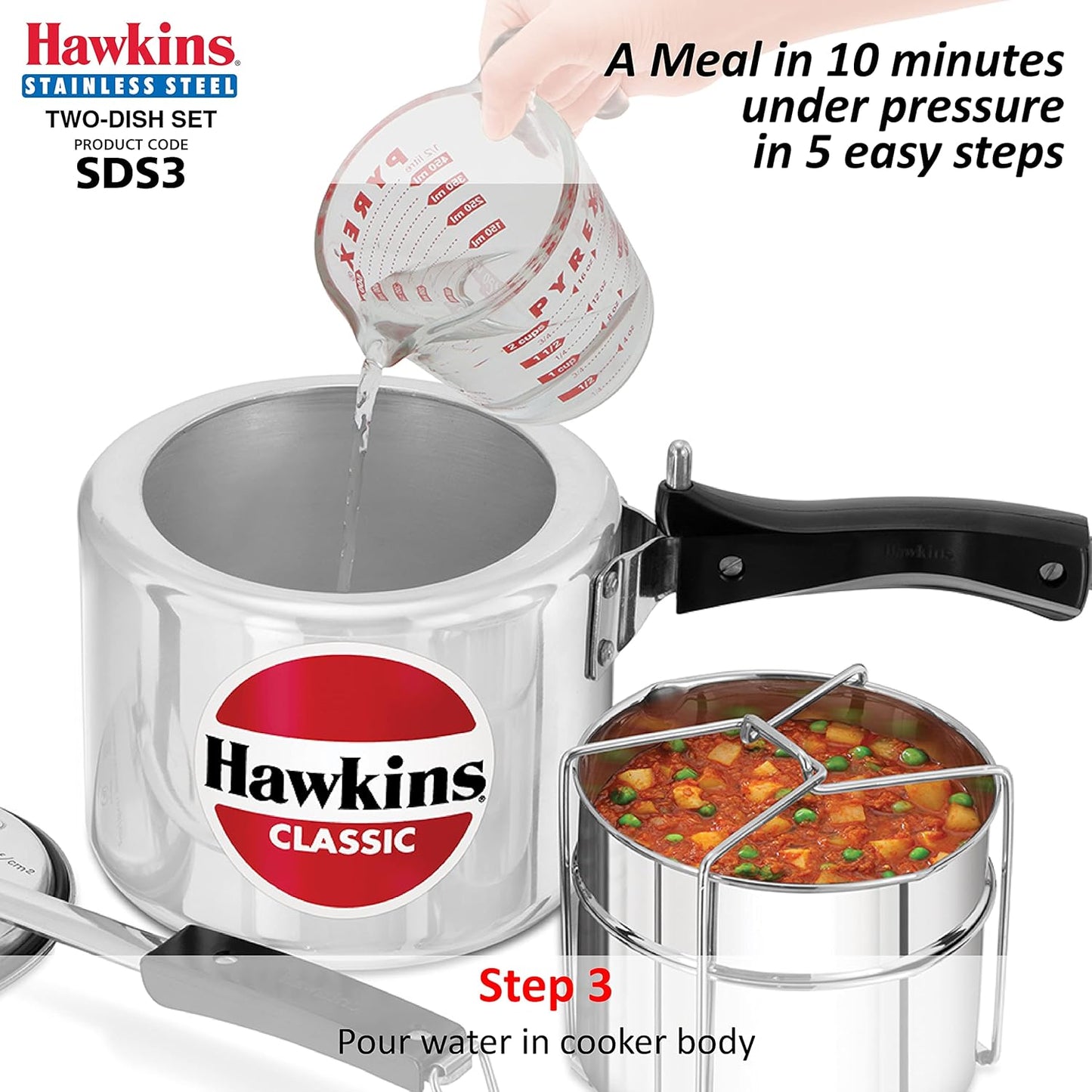 Hawkins Two-Dish Stainless Steel Set, Cooker Separator, Pressure Cooker Pots, Silver (SDS3)