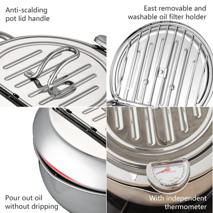 Deep Fryer Pot, Small Tempura Deep Fryer Stainless Steel Japanese Frying Pot with Thermometer, Lid and Oil Drip Drainer Rack for Home Kitchen French Fries Shrimp Chicken Wings and Shrimp(3.4L, 24CM)
