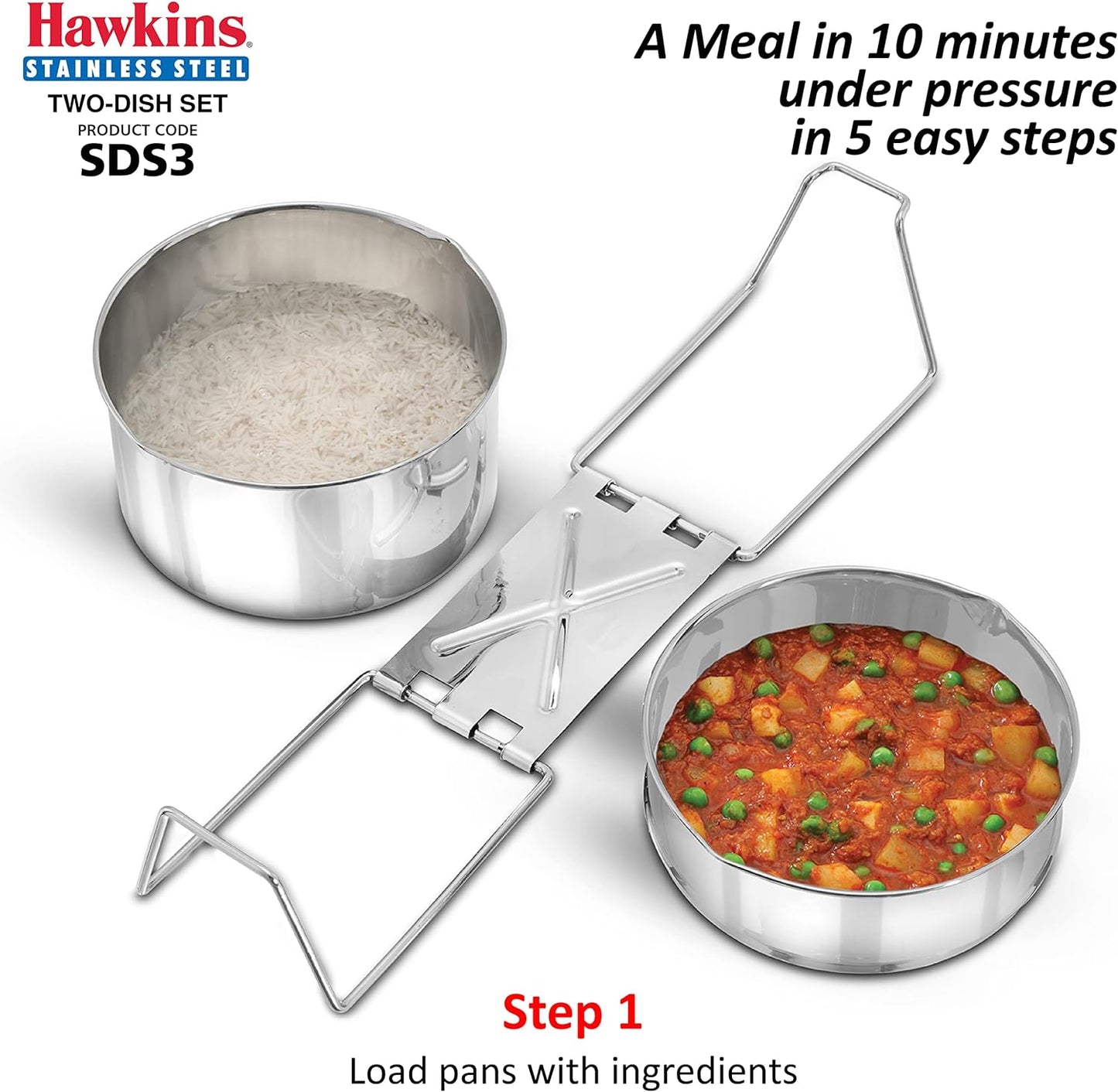 Hawkins Two-Dish Stainless Steel Set, Cooker Separator, Pressure Cooker Pots, Silver (SDS3)