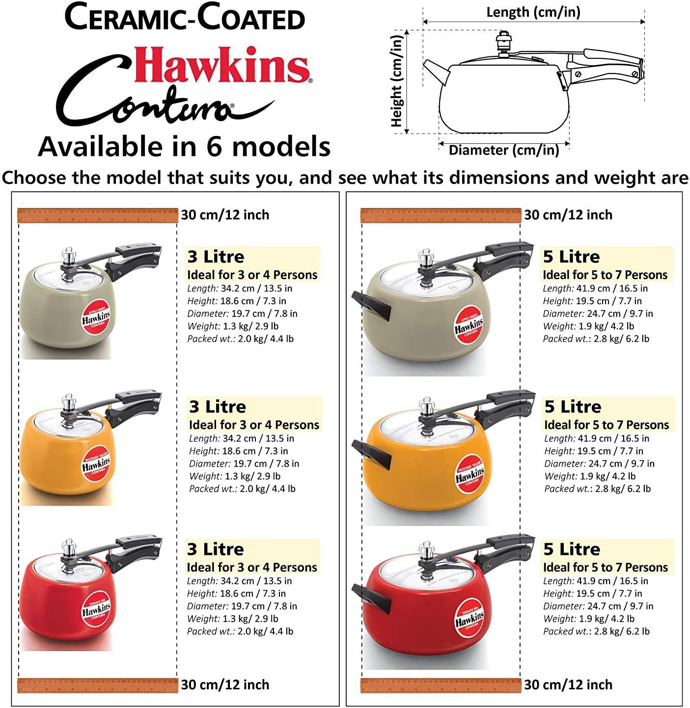 Hawkins Ceramic CTR 30 Coated Contura Pressure Cooker, 3 L, Red