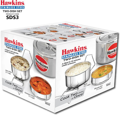 Hawkins Two-Dish Stainless Steel Set, Cooker Separator, Pressure Cooker Pots, Silver (SDS3)