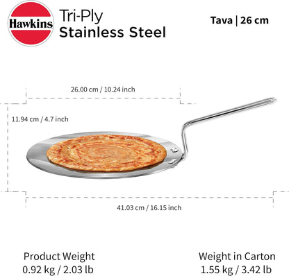 Hawkins Tri-Ply Stainless Steel Tava, 26 cm Diameter