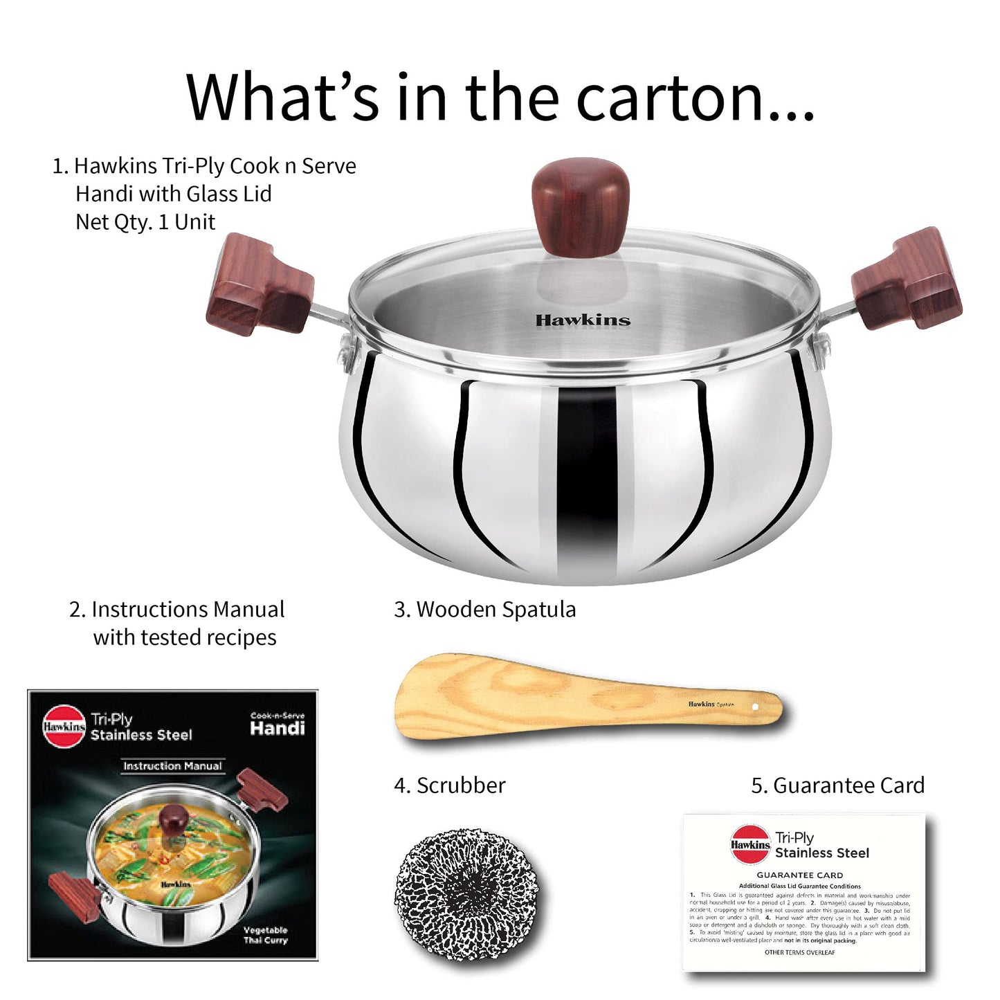 Hawkins Futura Steel Cook N Serve Handi with Glass Lid, 2.0 Litre Capacity