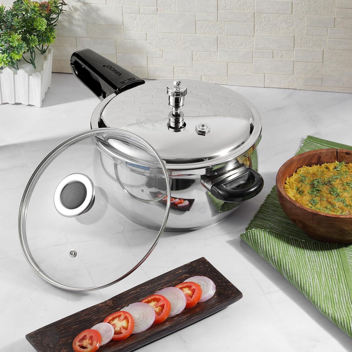 Vinod Splendid Plus Stainless Steel Outer Lid Pressure Cooker 3.5 Litre | Handi Cooker with SAS Bottom & Extra Glass Lid | Induction & Gas Compatible | ISI & CE Certified
