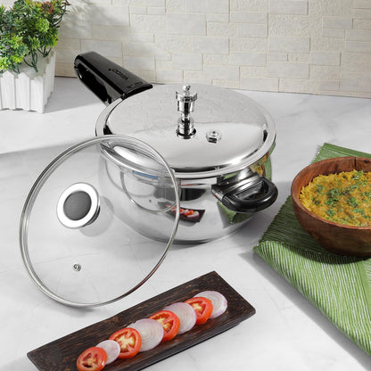 Vinod Splendid Plus Stainless Steel Outer Lid Pressure Cooker 3.5 Litre | Handi Cooker with SAS Bottom & Extra Glass Lid | Induction & Gas Compatible | ISI & CE Certified