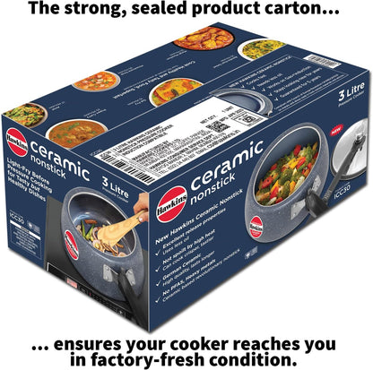 Hawkins 3 Litre Ceramic Nonstick Pressure Cooker, Induction Inner Lid Cooker, Granite Contura shaped Cooker, Best Cooker, Blue (ICC30)