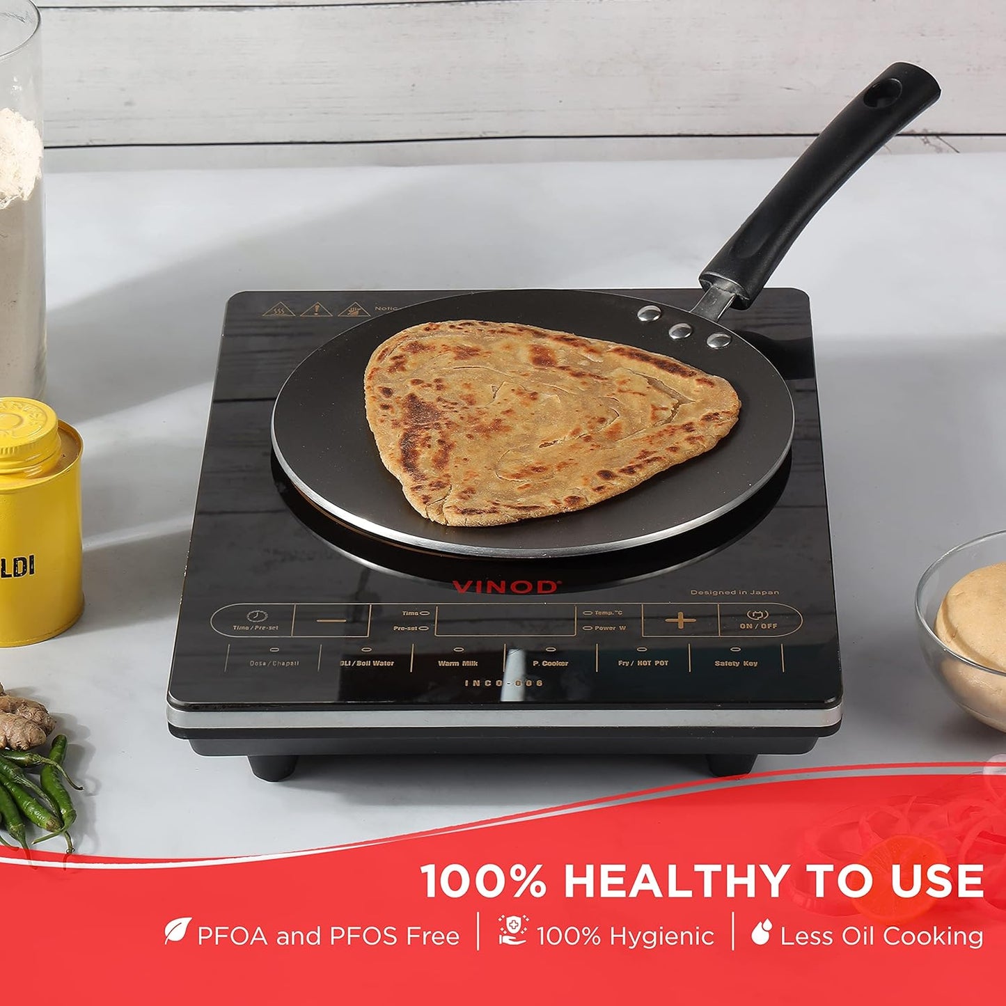 Vinod Zest Non-Stick Induction Compatible Concave Tawa, Black, 24 cm Diameter