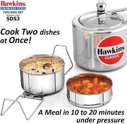 Hawkins Two-Dish Stainless Steel Set, Cooker Separator, Pressure Cooker Pots, Silver (SDS3)