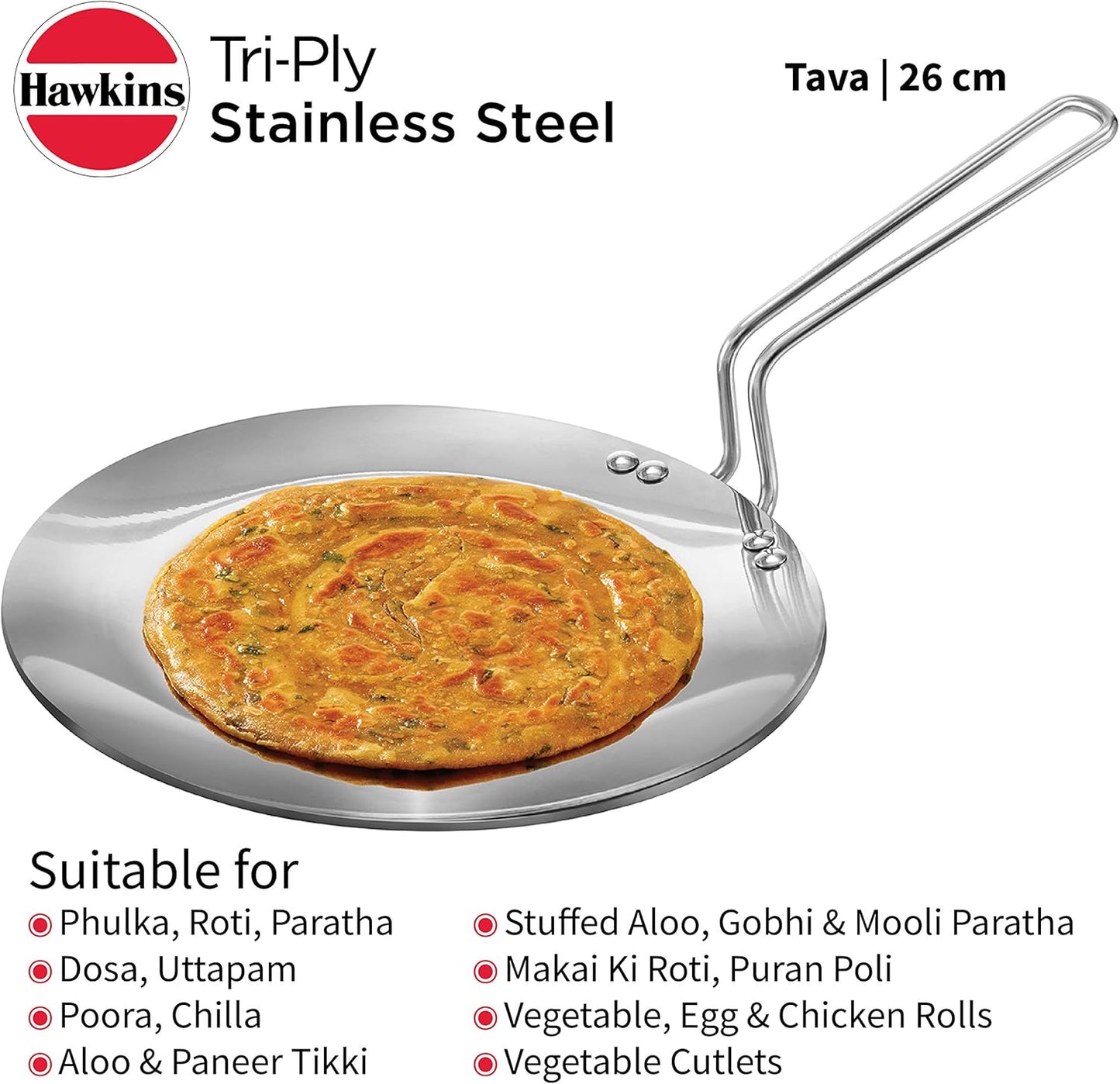 Hawkins Tri-Ply Stainless Steel Tava, 26 cm Diameter