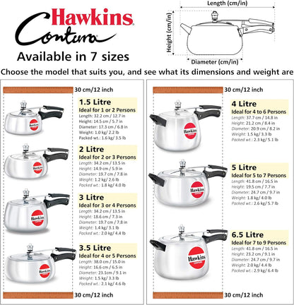 Hawkins Contura Pressure Cooker, 2 Litre Capacity
