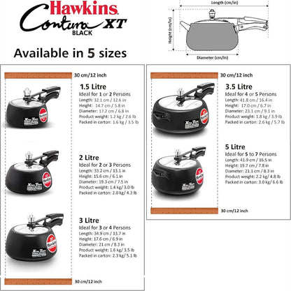 Hawkins Contura XT Pressure Cooker, 2 Liter Capacity, Black