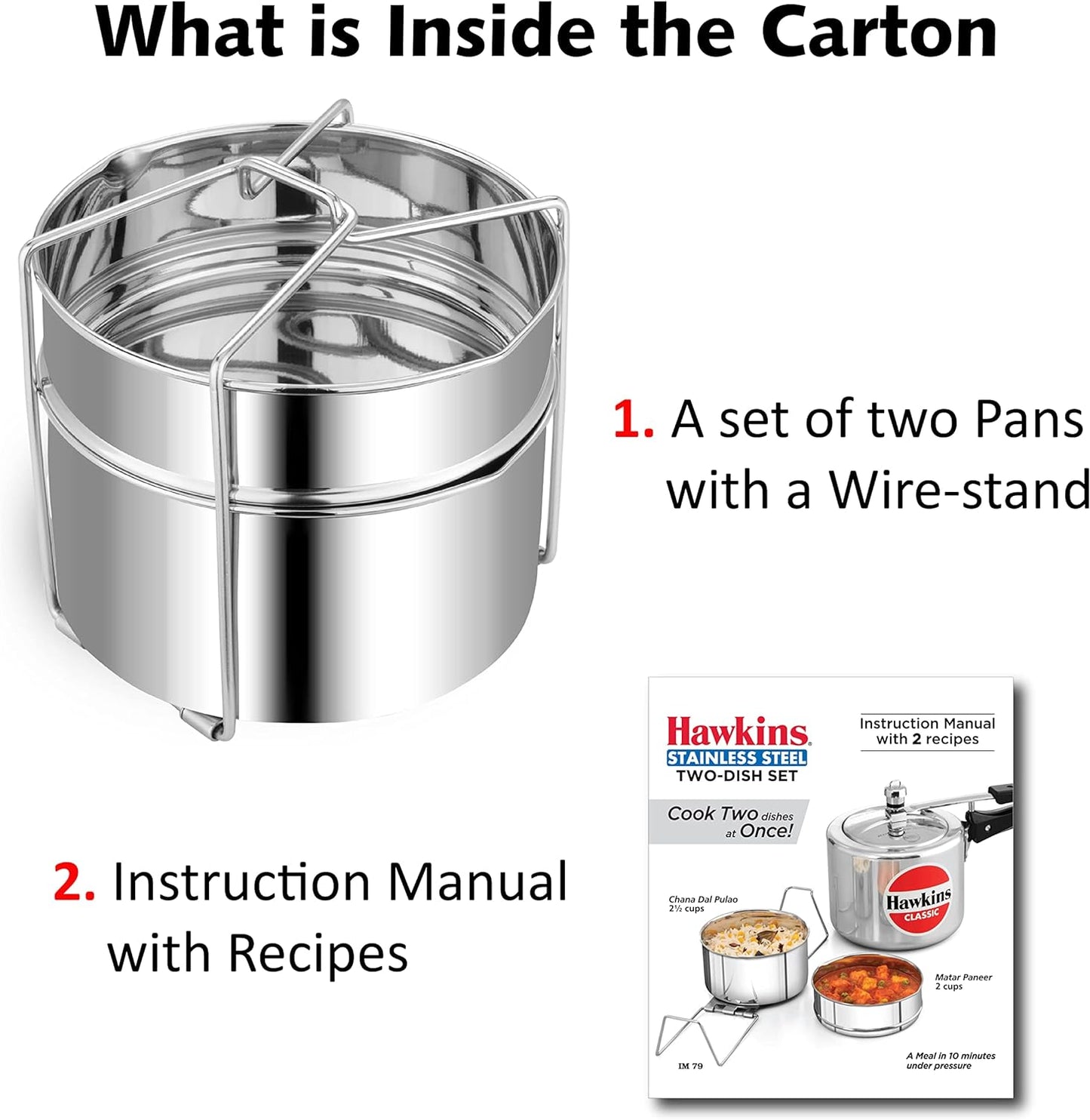 Hawkins Two-Dish Stainless Steel Set, Cooker Separator, Pressure Cooker Pots, Silver (SDS3)