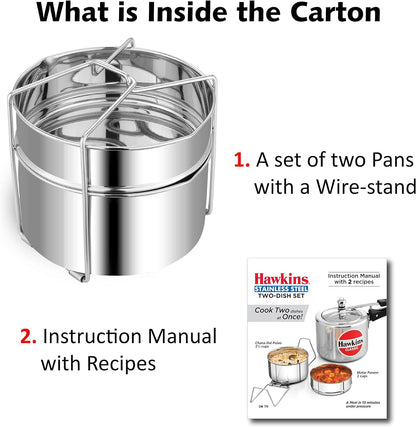 Hawkins Two-Dish Stainless Steel Set, Cooker Separator, Pressure Cooker Pots, Silver (SDS3)