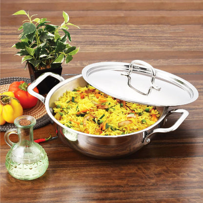 Vinod Platinum Triply Stainless Steel Extra Deep Kadai | Suitable for Indian Cooking, Sauces, Stews, Soups | Induction, Electric Friendly (24cm)