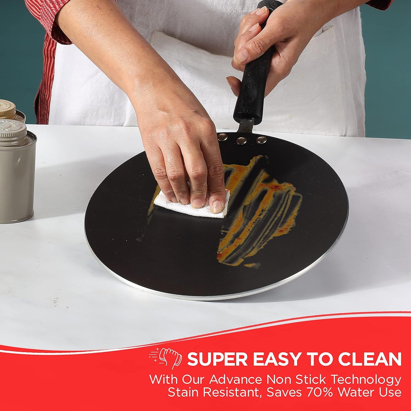 Vinod Zest Non-Stick Induction Compatible Concave Tawa, Black, 24 cm Diameter
