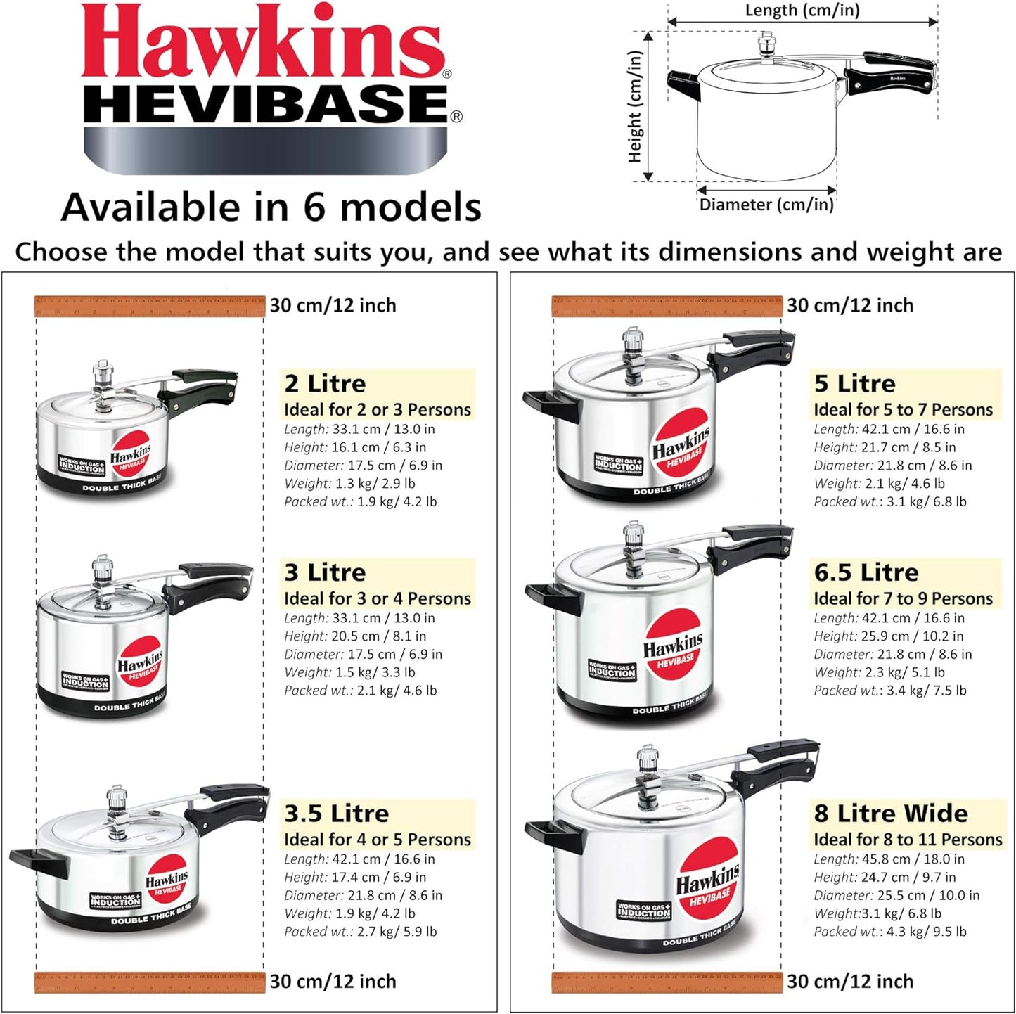 Hawkins Hevibase Induction Compatible Pressure Cooker, 5 Litre Capacity, Silver
