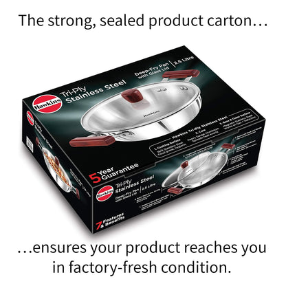 Hawkins Futura Stainless Steel Deep Fry Pan with Steel Lid, 2.5 Litre Capactiy