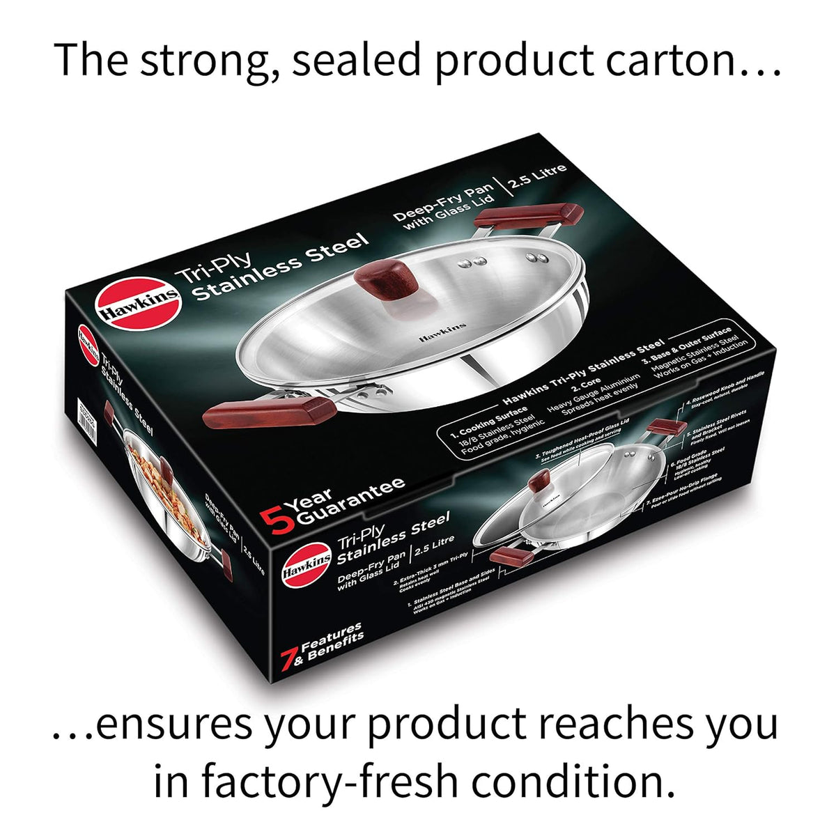 Hawkins Futura Stainless Steel Deep Fry Pan with Steel Lid, 2.5 Litre Capactiy