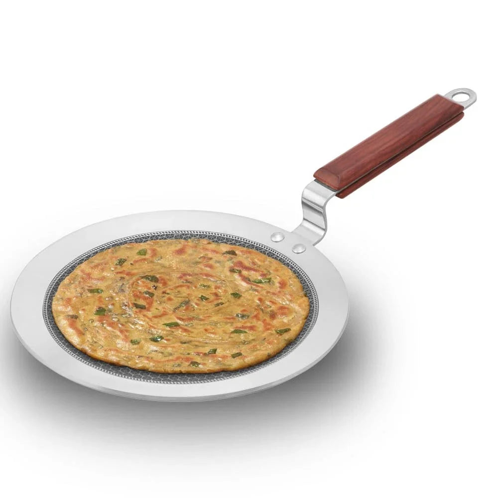 Hawkins 26 cm Paratha Tava, Triply Stainless Steel Shielded Nonstick Tawa with Rosewood Handle, Honeycomb Non Stick Induction Tawa, Silver (NSPT26)