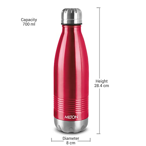 Milton Duo DLX 750 Thermosteel 24 Hours Hot and Cold Water Bottle, 1 Piece, 700 ml, Maroon | Leak Proof | Office Bottle | Gym | Home | Kitchen | Hiking | Trekking | Travel Bottle | Red