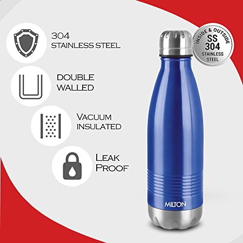 Milton Duo DLX 750 Thermosteel 24 Hours Hot and Cold Water Bottle, 1 Piece, 700 ml, Blue | Leak Proof | Office Bottle | Gym | Home | Kitchen | Hiking | Trekking | Travel Bottle