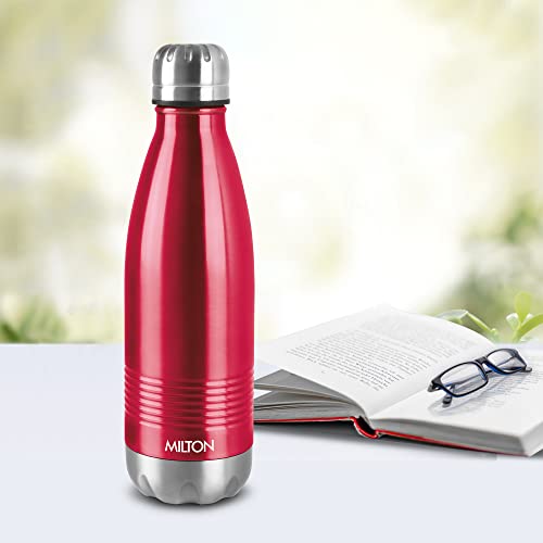 Milton Duo DLX 750 Thermosteel 24 Hours Hot and Cold Water Bottle, 1 Piece, 700 ml, Maroon | Leak Proof | Office Bottle | Gym | Home | Kitchen | Hiking | Trekking | Travel Bottle | Red