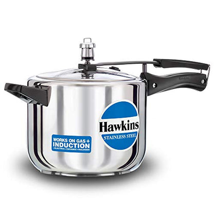 Hawkins Stainless Steel Pressure Cooker 5 Litres - Silver - Induction Compatible - HSS50