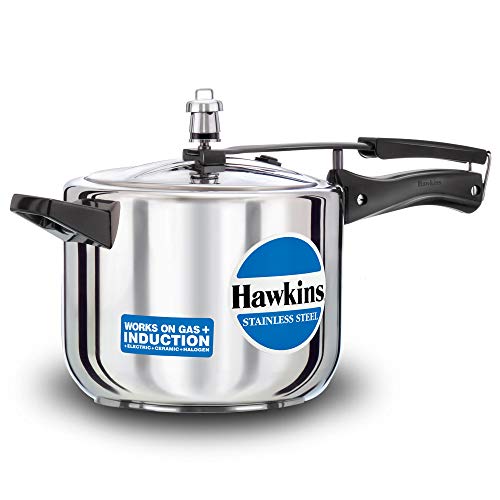 Hawkins Stainless Steel Pressure Cooker 5 Litres - Silver - Induction Compatible - HSS50