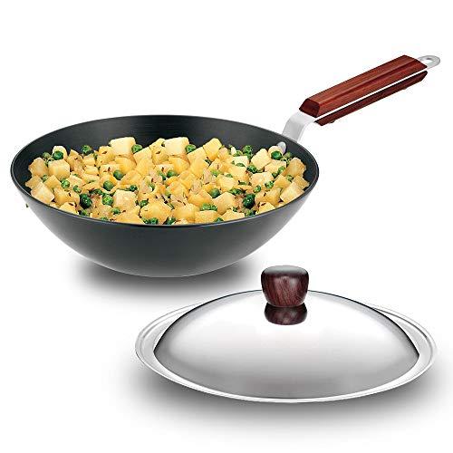Futura Hard Anodised Deep-Fry Pan(Kadhai) with Steel Lid and Flat Bottom